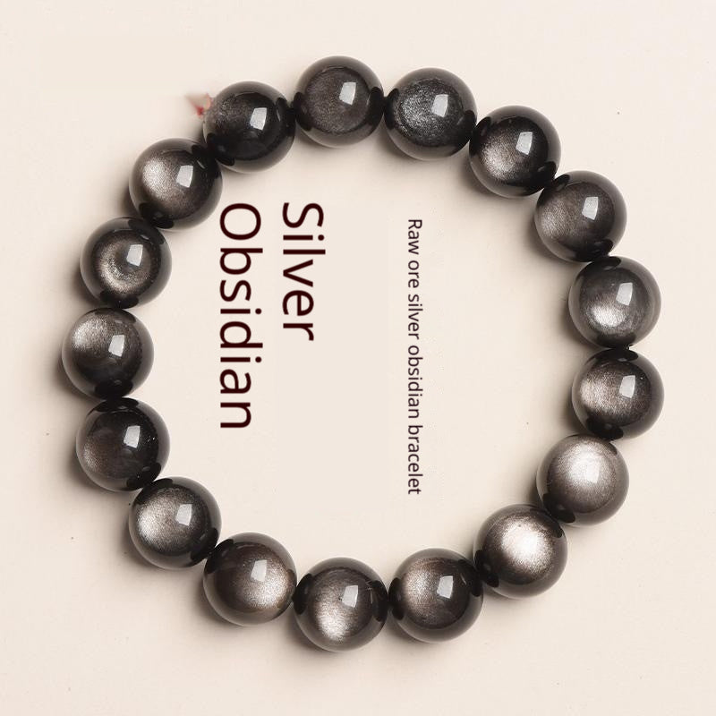 Natural Black Gold Obsidian Plain-Loop Bracelet