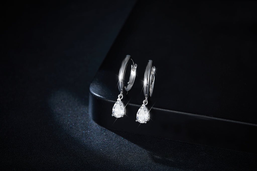 S925 Sterling Silver 4x6mm Pear Cut Moissanite Hoop Earrings  Platinum Plated Dangle Huggie Earrings With GRA Certificate Elegant Jewelry Gift Box Set For Women