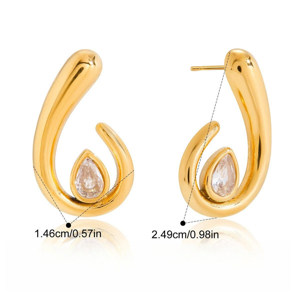 18K gold teardrop-shaped cubic zirconia stud earrings