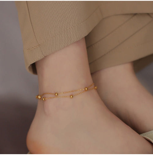 18K gold double-layer titanium steel anklet