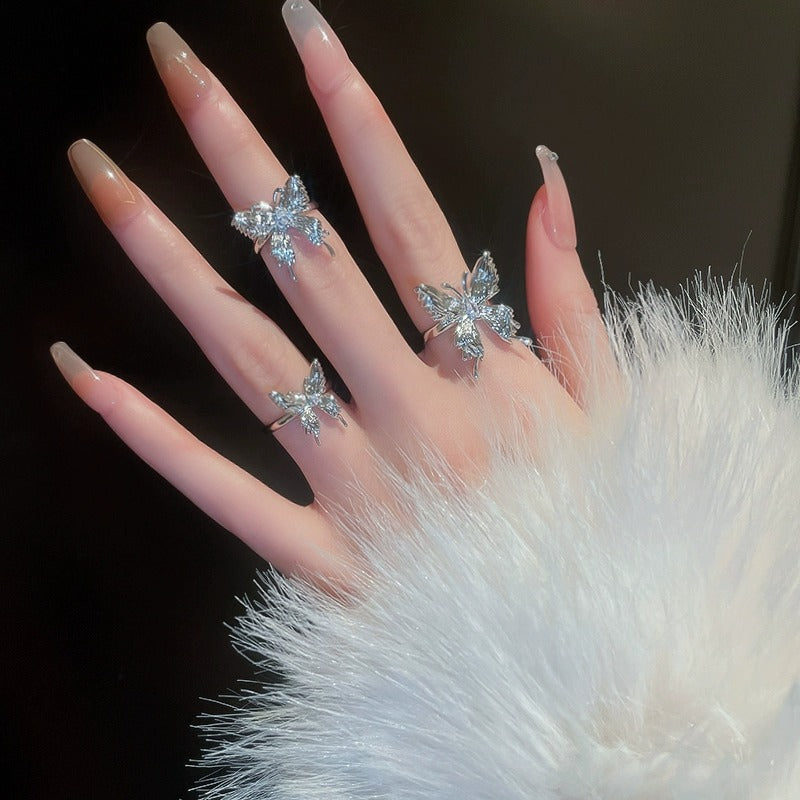 Liquid Butterfly Ring For Women, Light Luxury INS Minimalist Style, Niche Design Advanced Fashion Open Index Ring
