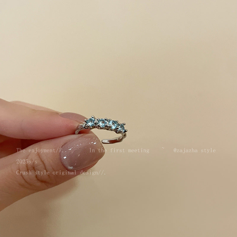 Blue Star Zircon Ring For Women, Luxury Niche High-End Index Finger Ring, Fashion Stackable Adjustable Band