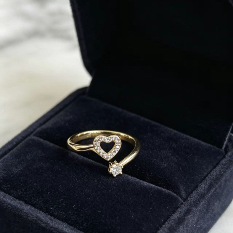 Personalized Open-heart Single-stone Ring For Women