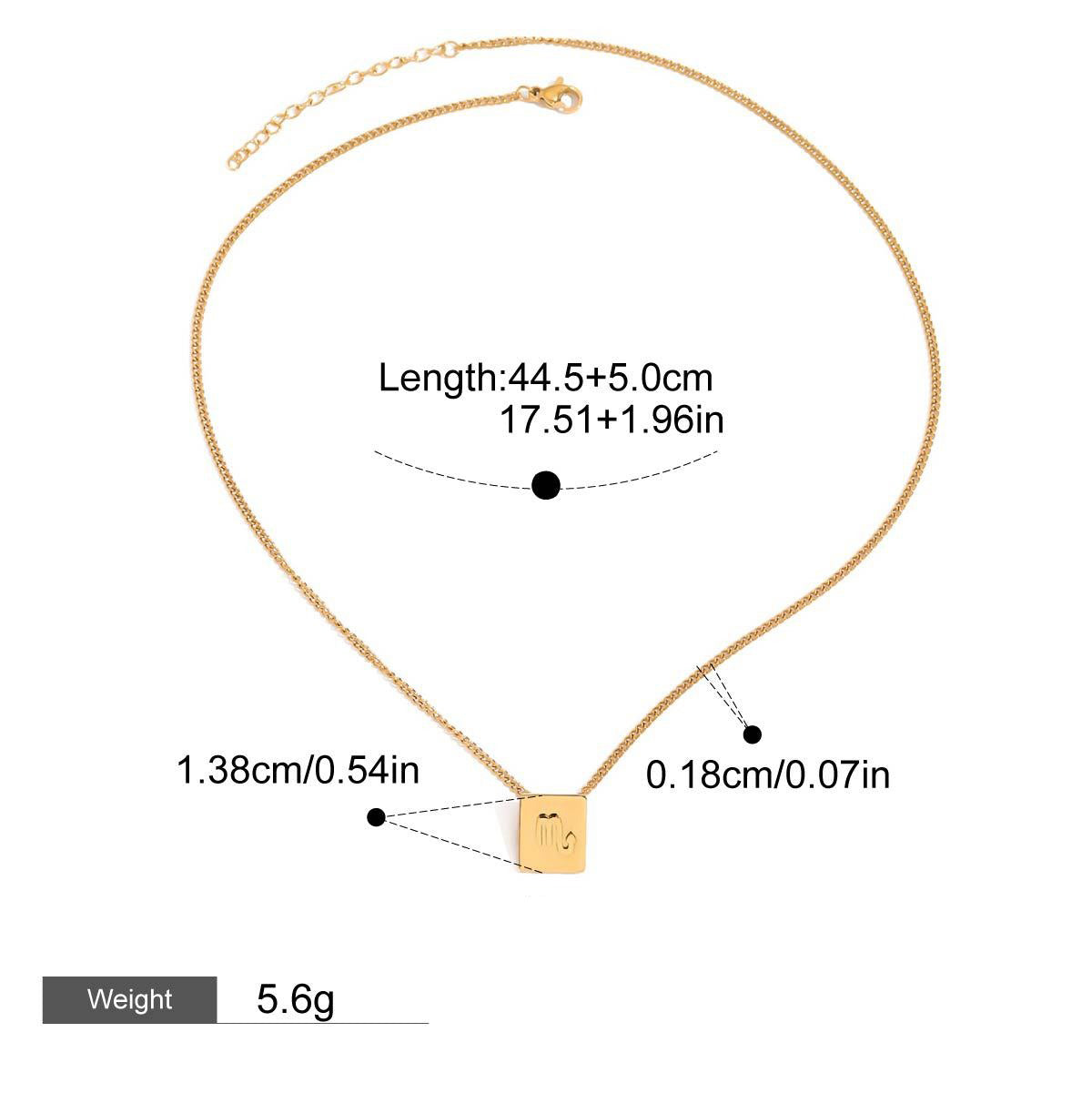 18K gold square necklace with twelve zodiac elements design, classic and fashionable
