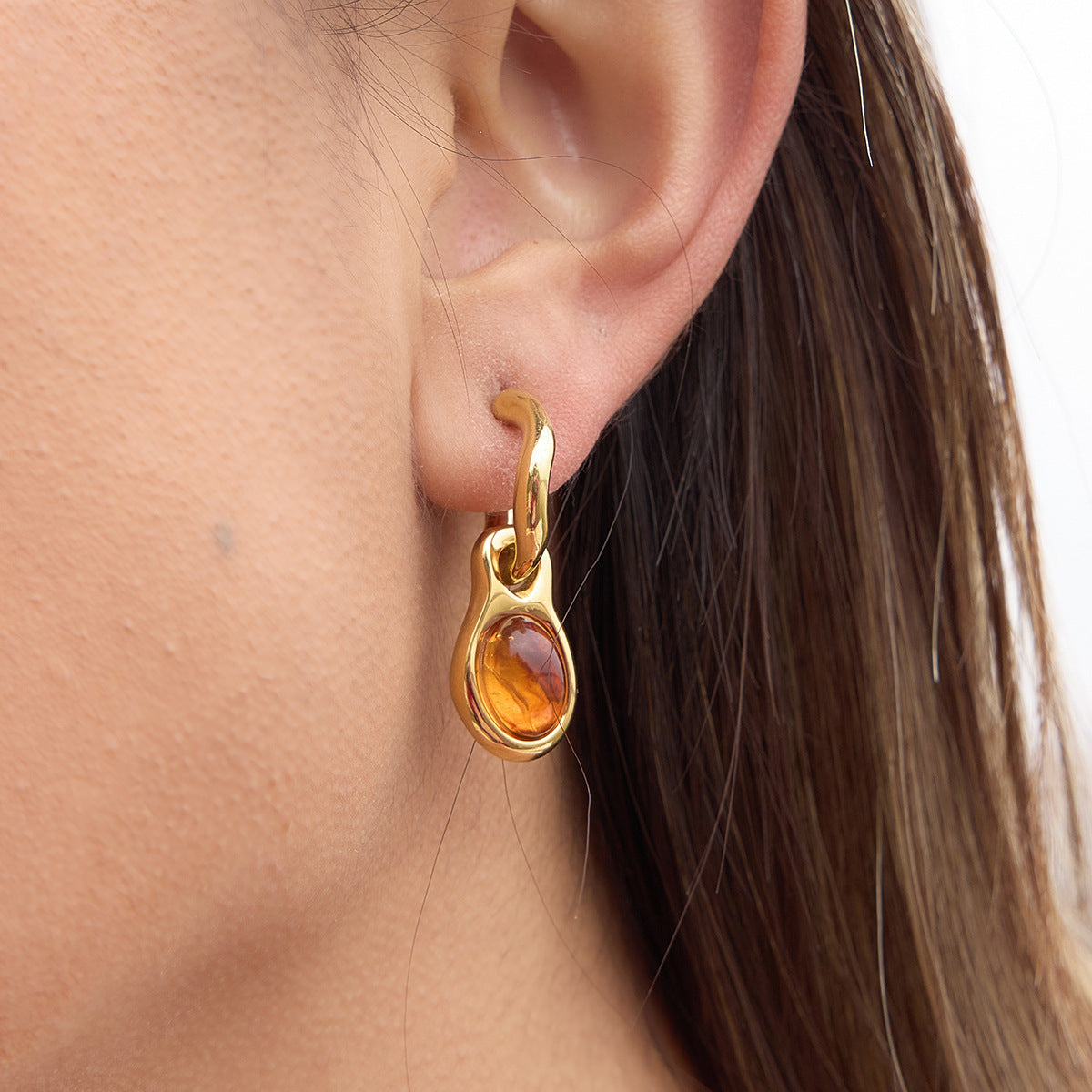 Amber Resin Geometric Drop Earrings