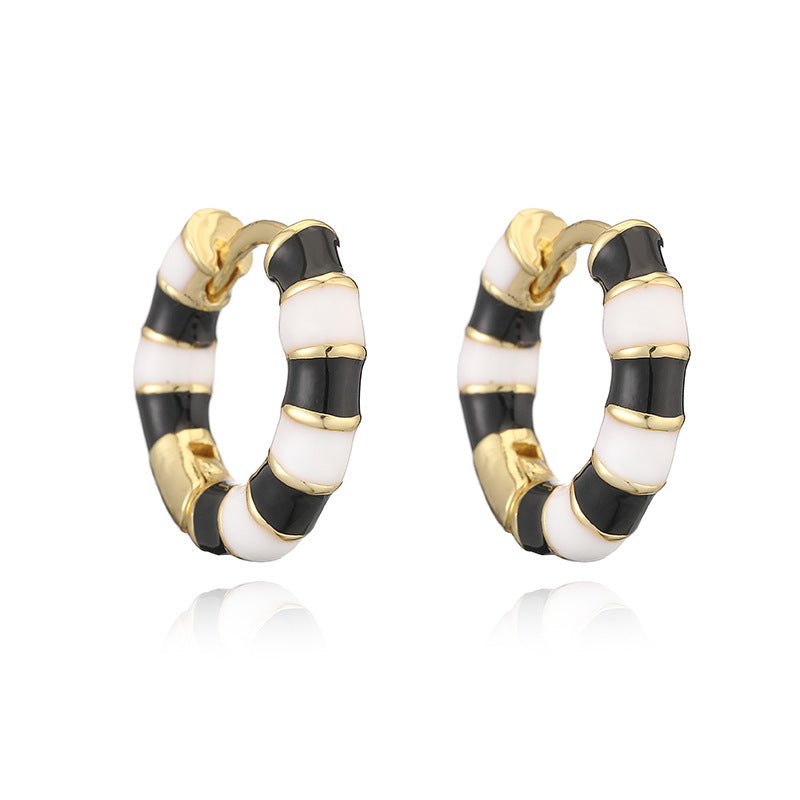 Colorful Dripping-Oil Circle Bamboo-Section Ear Clips