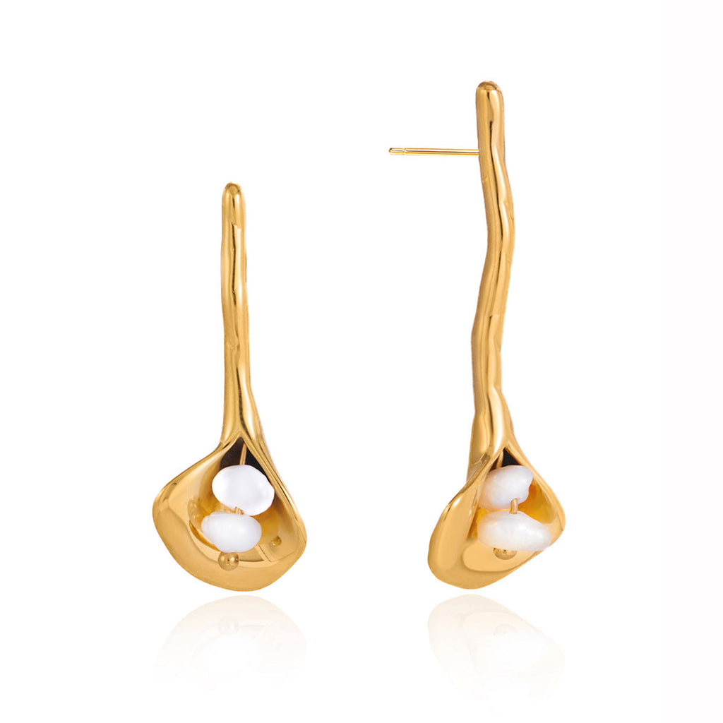 Pearl Calla Lily Drop Earrings