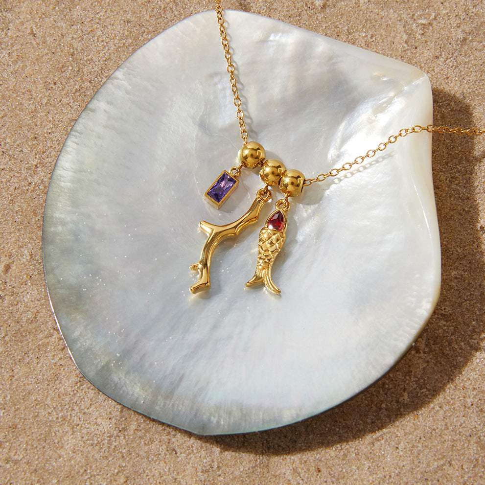 Zircon Fish Pendant Necklace