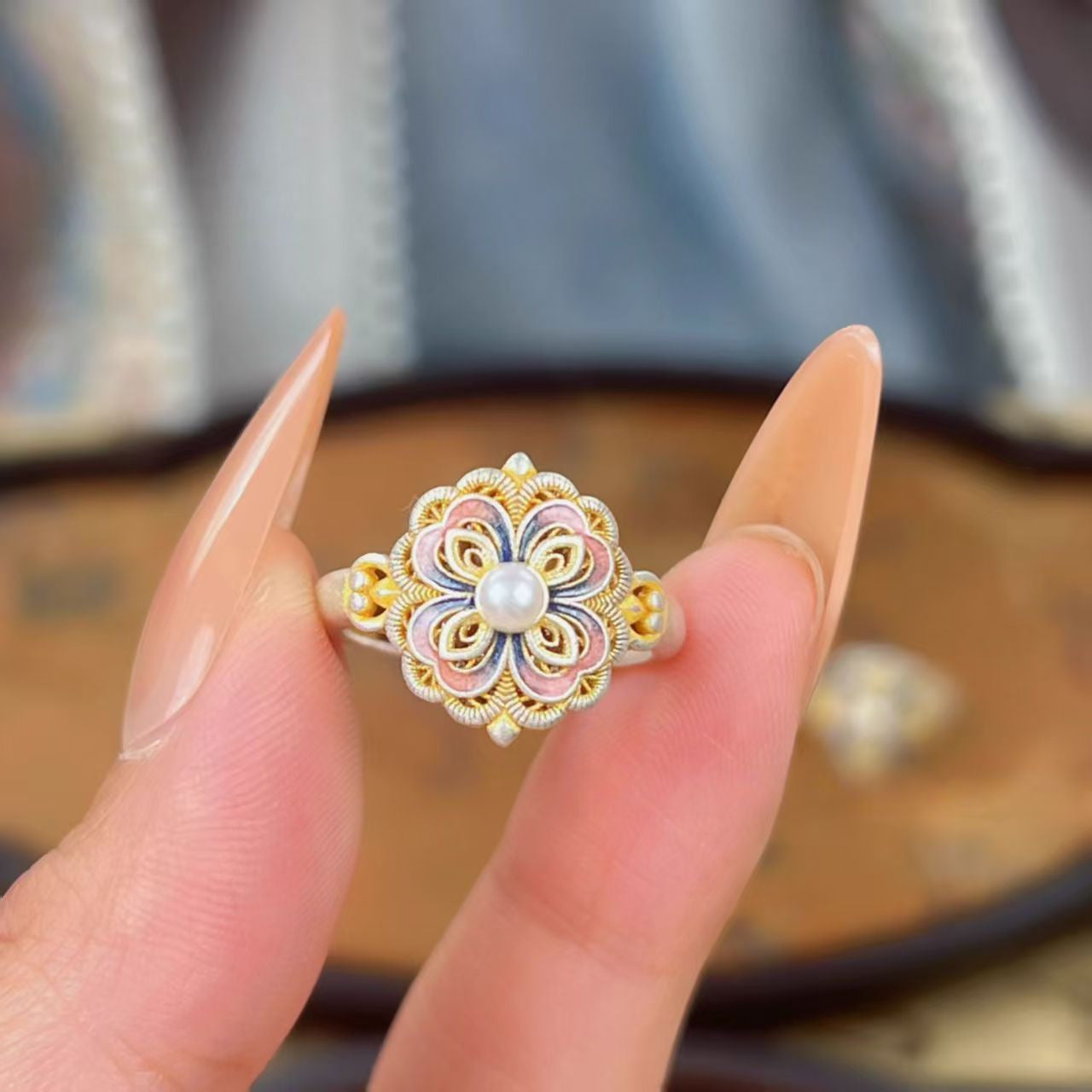 Bohemian Spring Flower Open Ring For Women, Enamel High-End Fashion Index Finger Ring