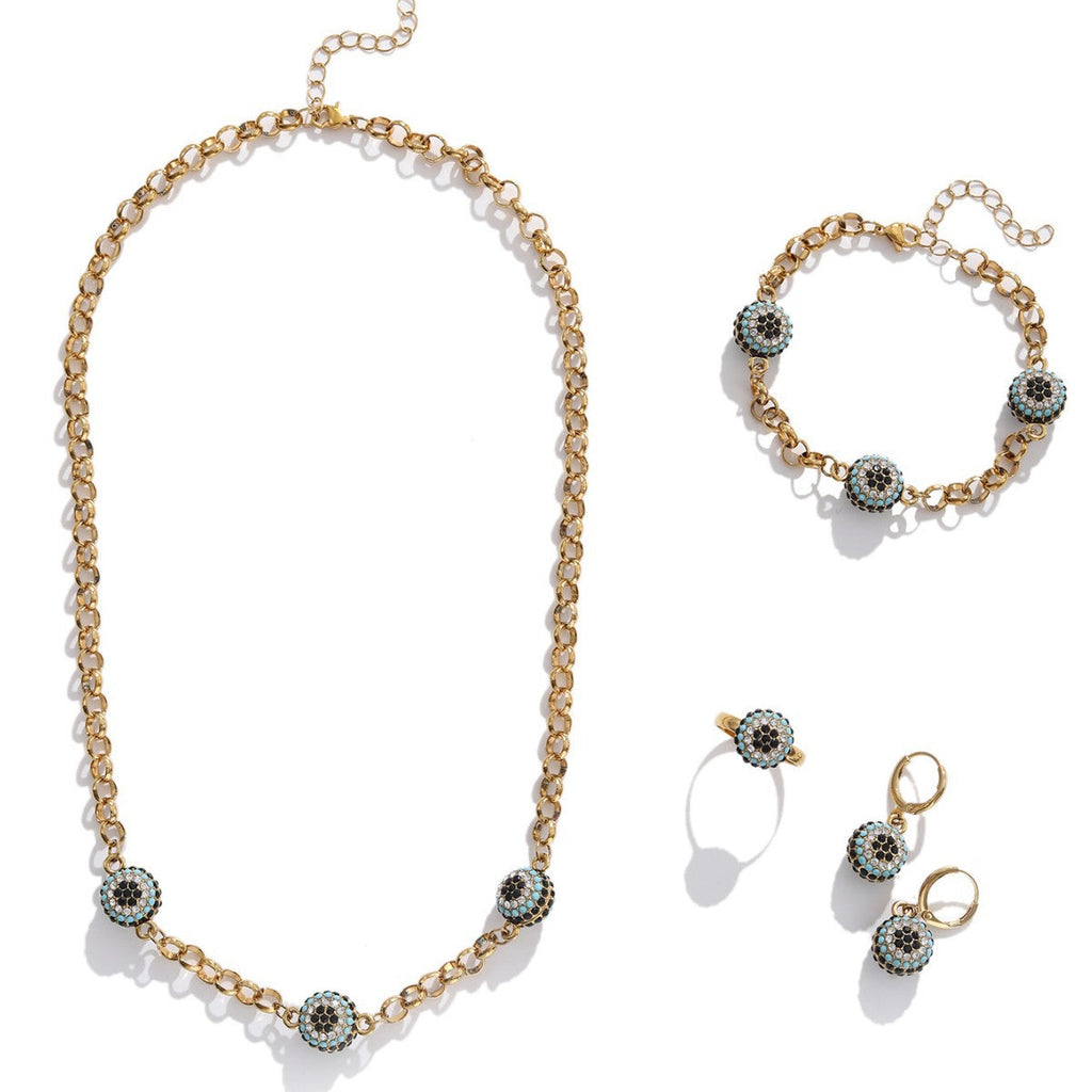 Bohemian Evil Eye Necklace Bracelet and Earring Set