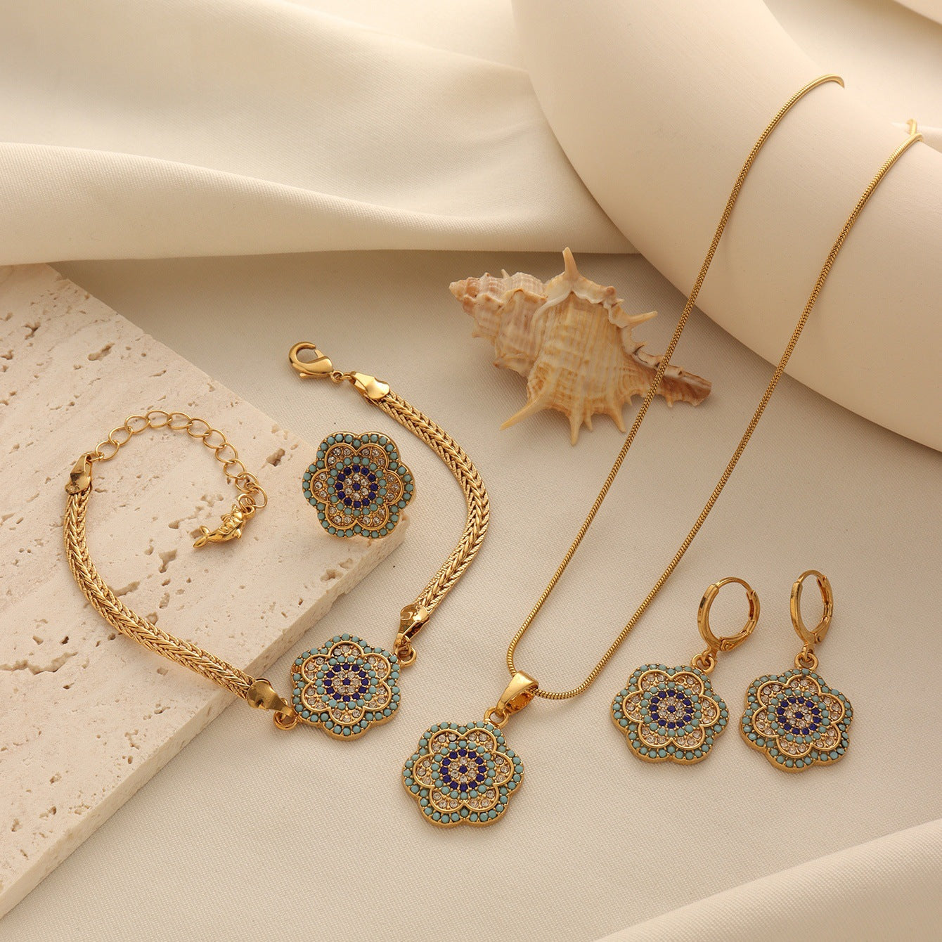 Turkish Evil Eye Flower Jewelry Set
