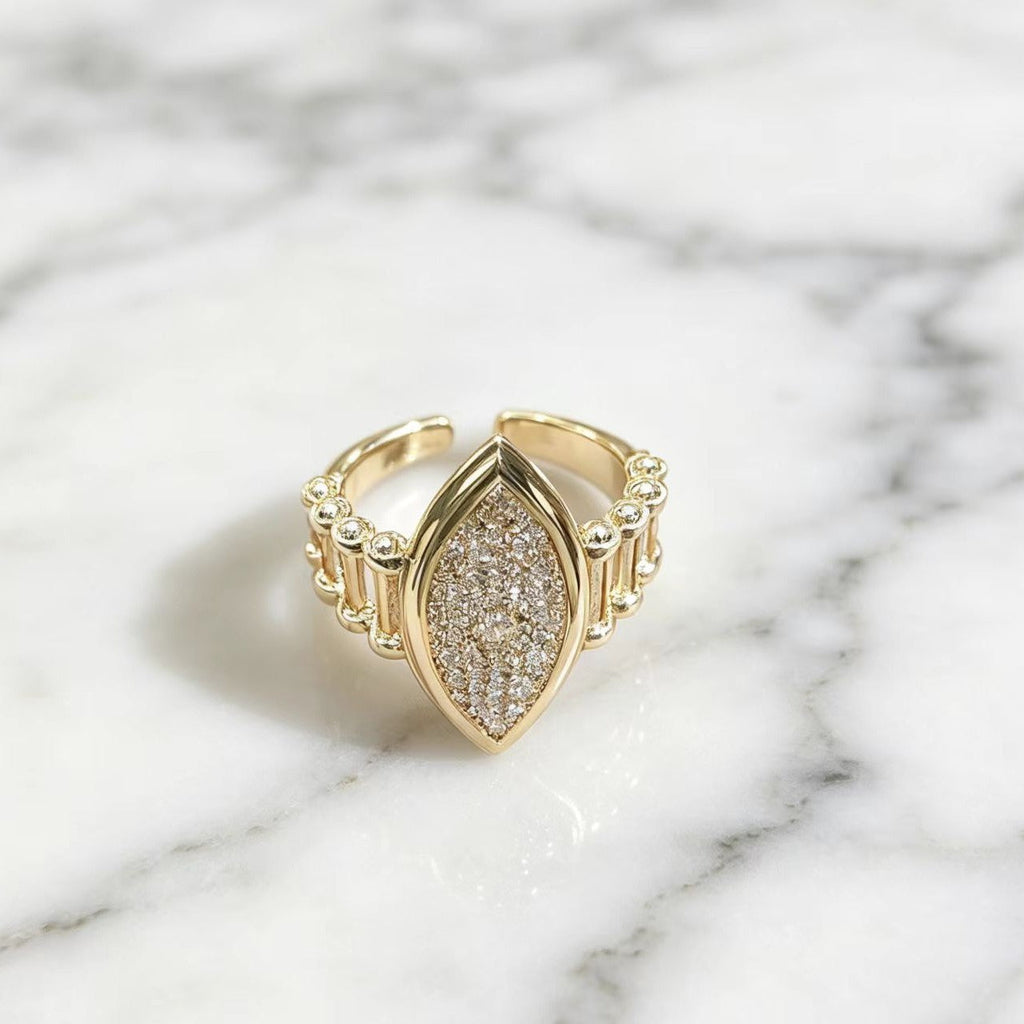 Water-drop Diamond-studded Open Ring