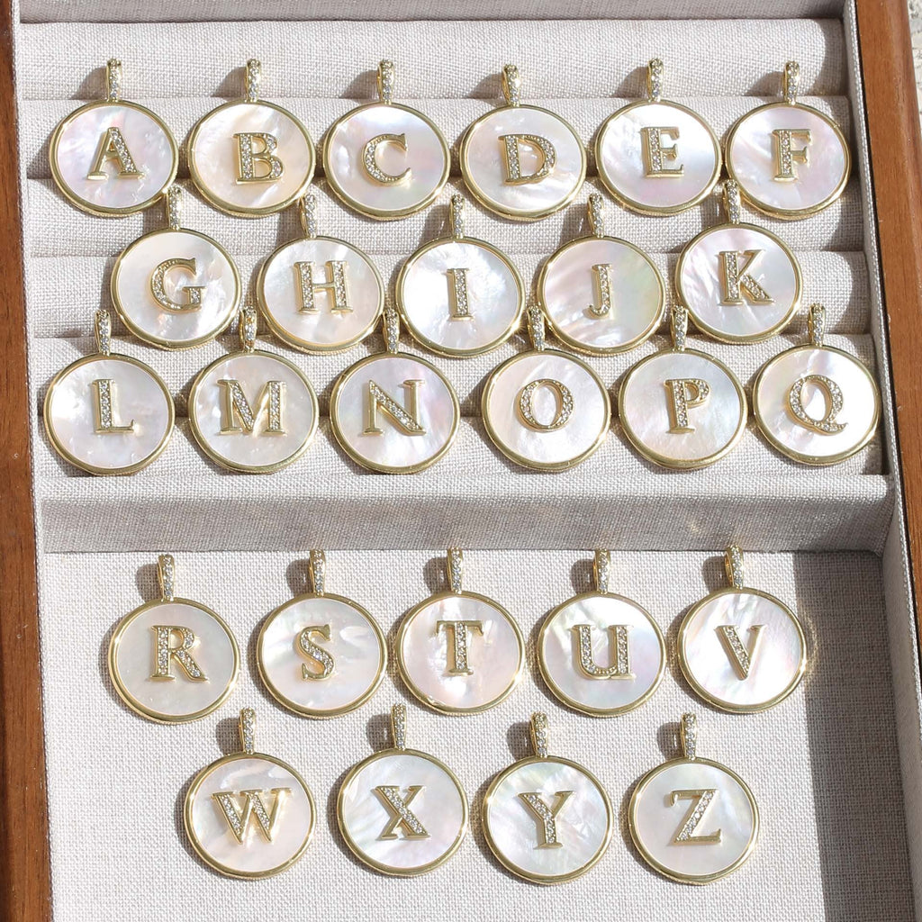 Gold Shell Initial Pendant Charm Collection