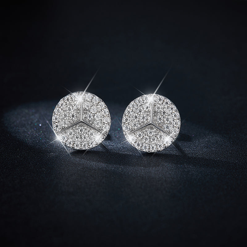 S925 Sterling Silver Moissanite Stud Earrings  Round Pave Three Pointed Star Geometric Design With GRA Certificate Platinum Plated Gift Box Set For Women Or Men