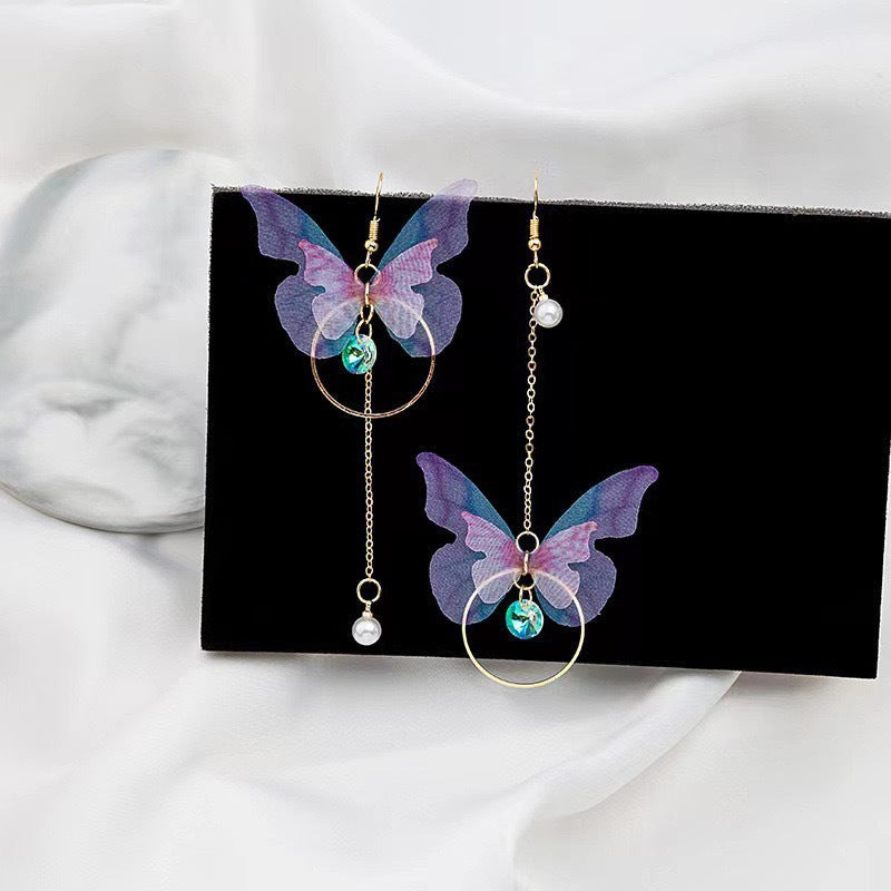 New Korean-style Retro Asymmetric Butterfly Earrings Long Style