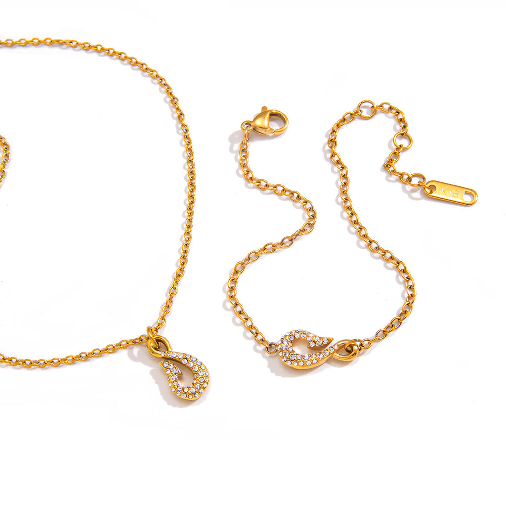 Zircon Fish Hook Necklace and Bracelet Set