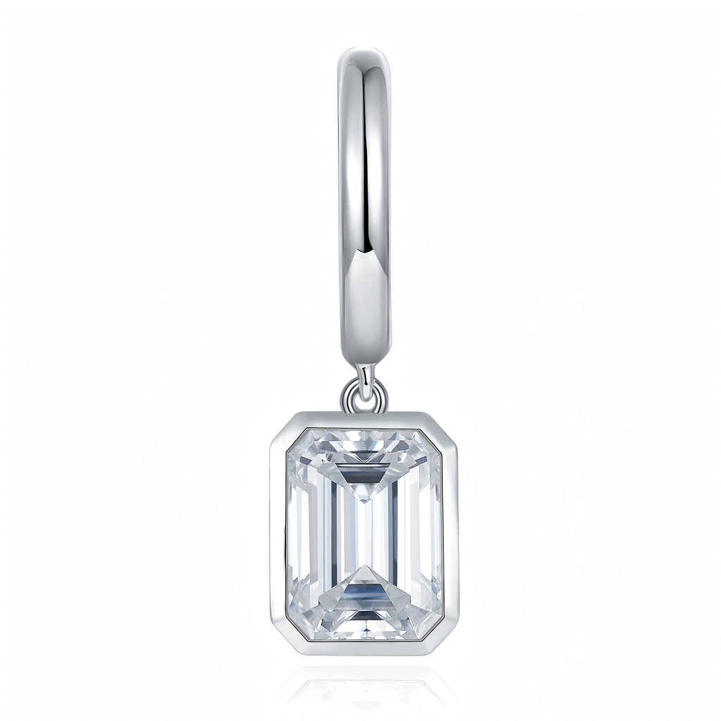 S925 Sterling Silver Emerald Cut Moissanite Dangle Earrings  6x8mm Huggie Hoop Drop Earrings Platinum Plated Jewelry Gift Box Set