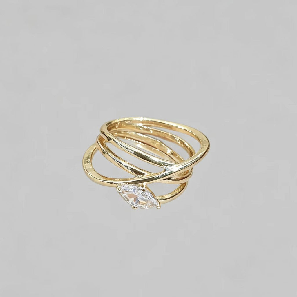 Womens Accessory Large Water-drop-shaped Sparkling Zircon Ring