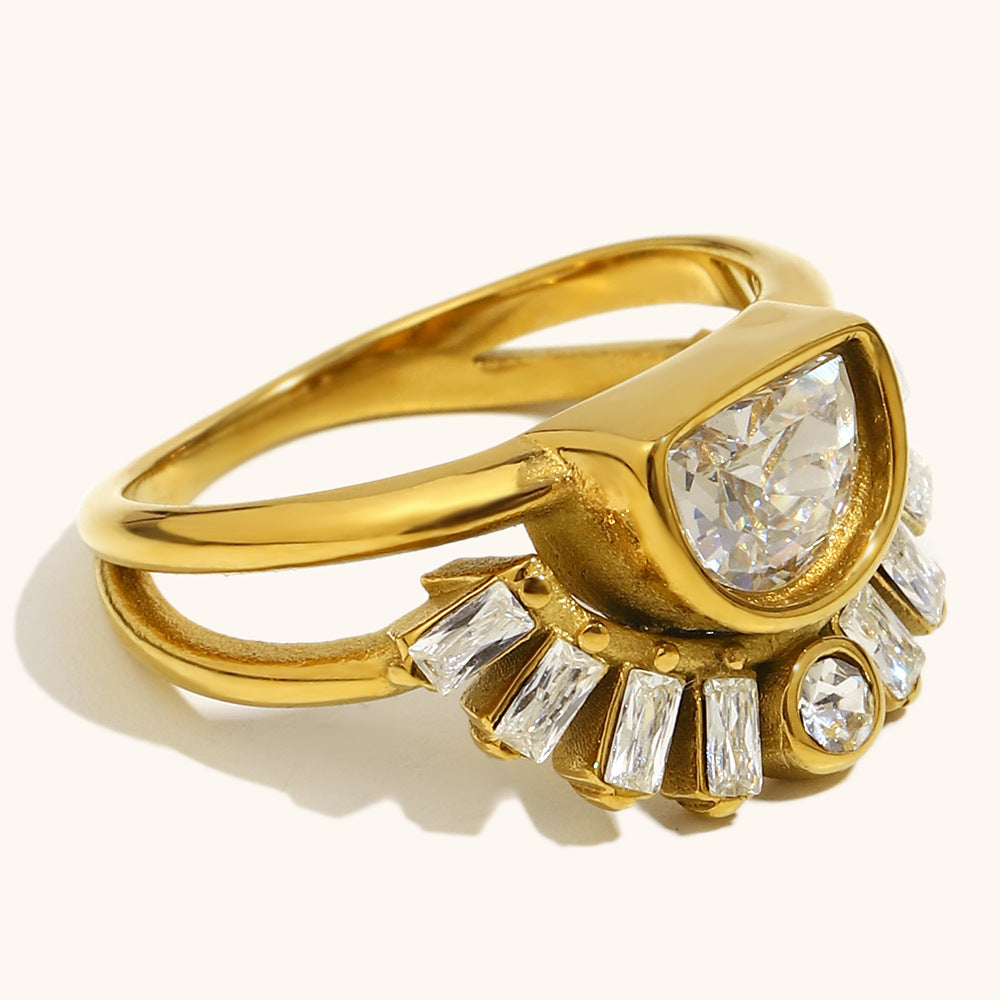 Retro Stainless Steel Sun Double-Ring For Women