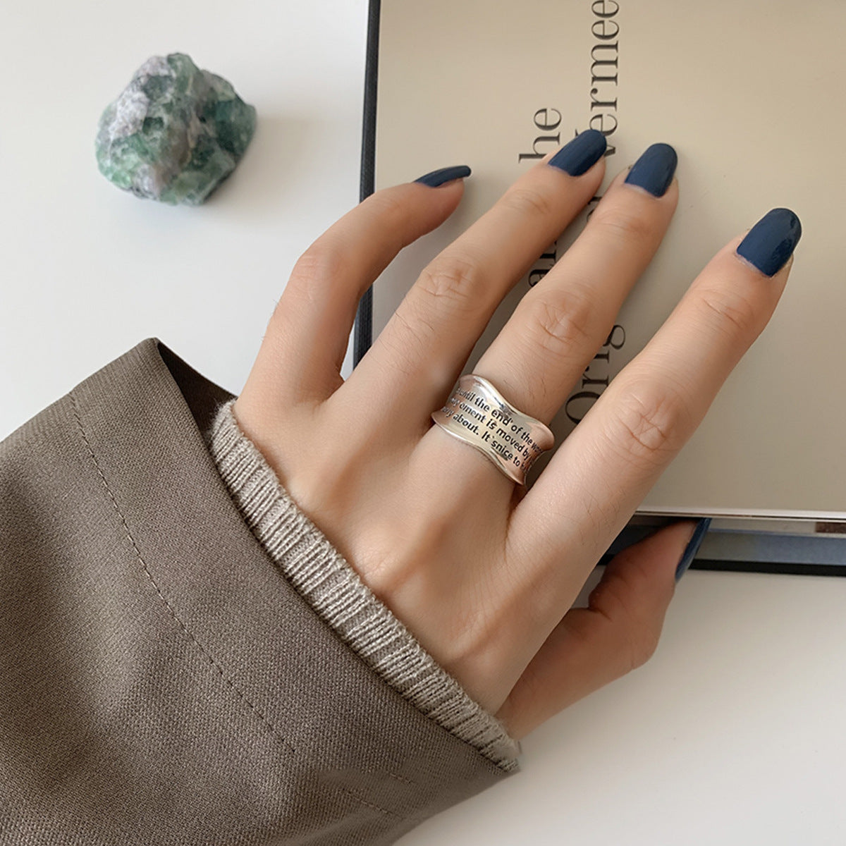 925 Silver Vintage Twisted Chain Open Ring, Adjustable Minimalist Statement Ring For Women, Fashion Jewelry