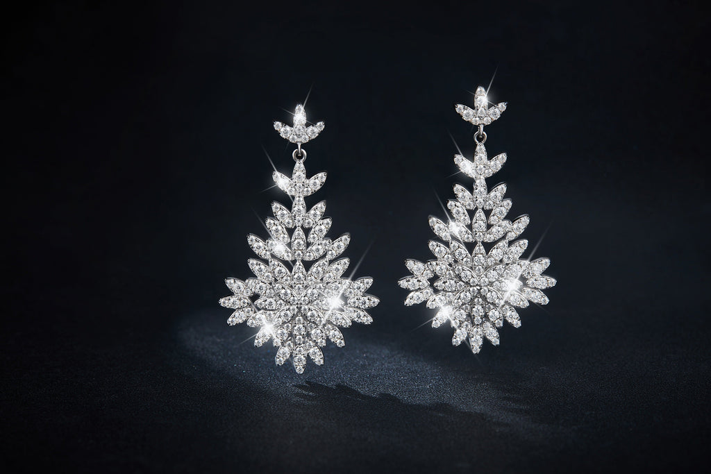 S925 Sterling Silver Platinum Plated Moissanite Long Dangle Earrings  Cluster Leaf Design With GRA Certificate Luxury Jewelry Gift Box Set For Women