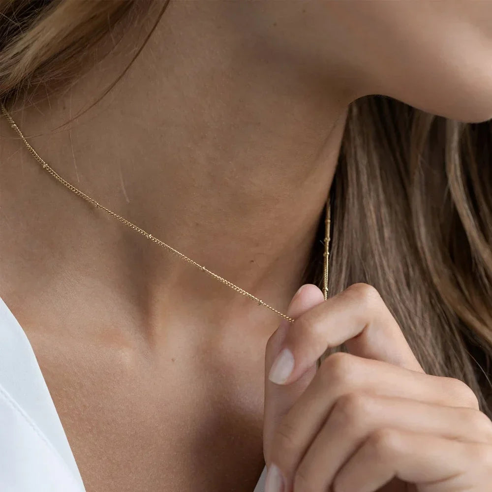 SUNIBI Stainless Steel Chain Necklace for Women Gold Color Thin Choker Bead Chain Necklace Jewelry Wholesale Dropshipping