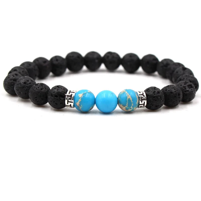 8MM Natural Stone Beaded Chain bracelets For Women Men Couple Lava Rock Healing Balance Beads Reiki Buddha Chakra Bangle Jewelry