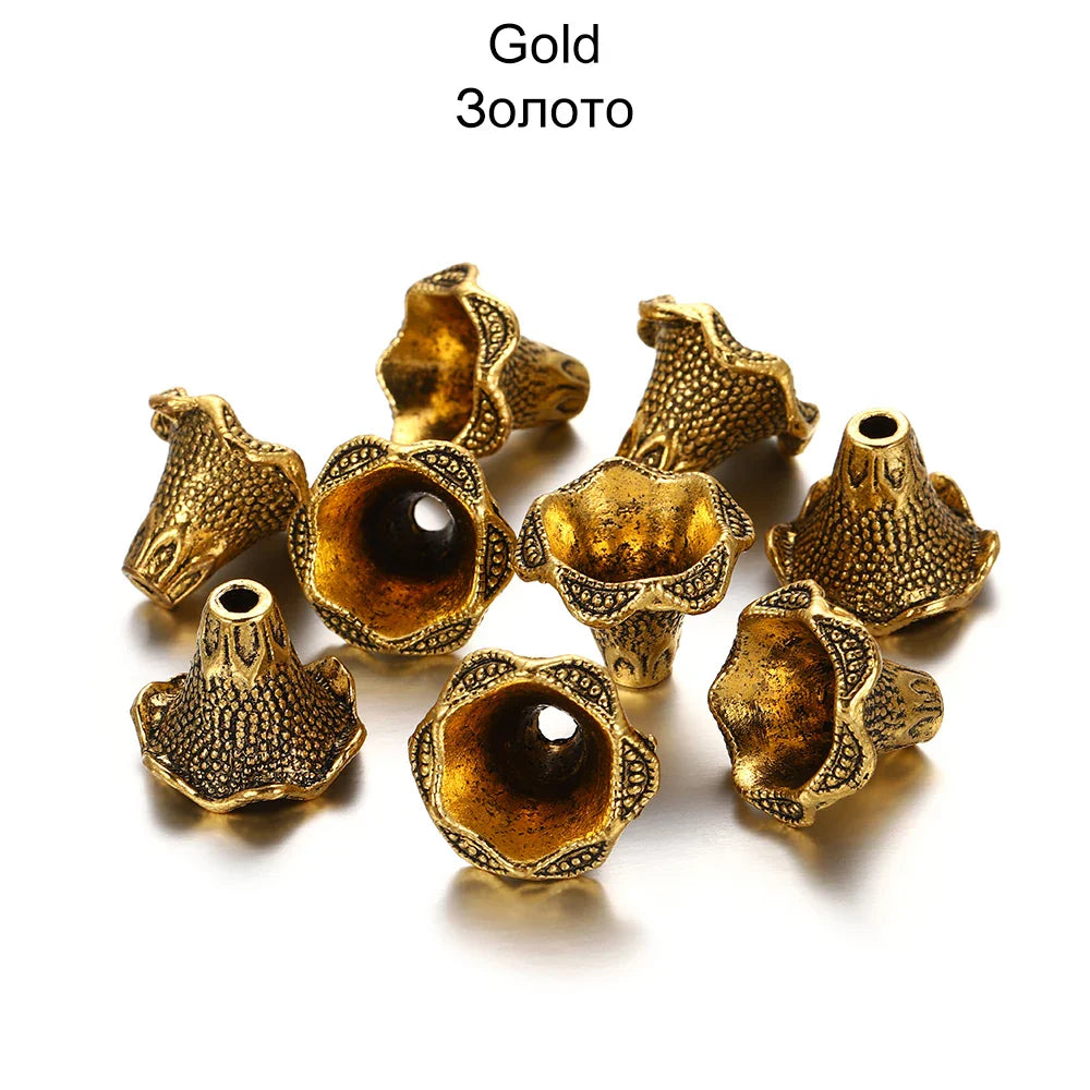 2pcs/lot Alloy Beads Caps Mixed Hollow Flower Necklace Earrings End Beads Cap Connectors For DIY Jewelry Making Accessroies