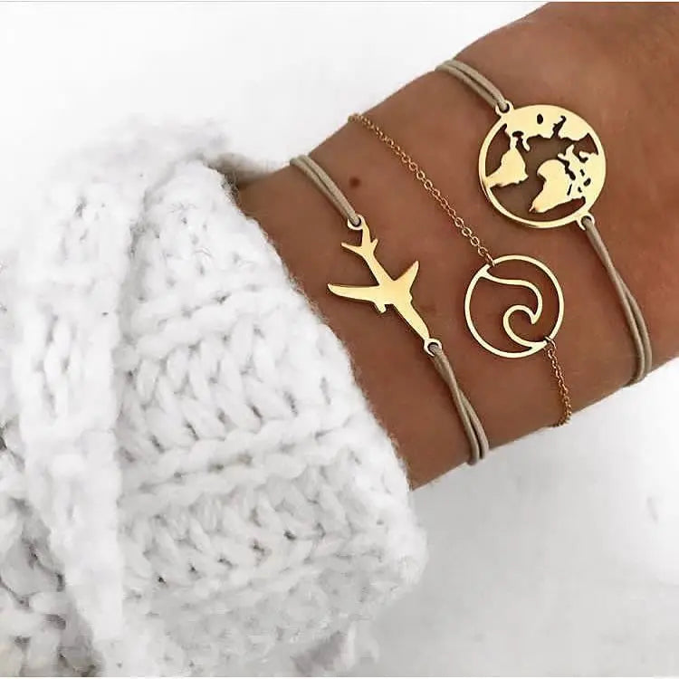 Boho Bangle For women Turtle Elephant Heart Shell Star Moon Bow Arrow Map Crystal Charm Bead Bracelet Set Bohemian Jewelry