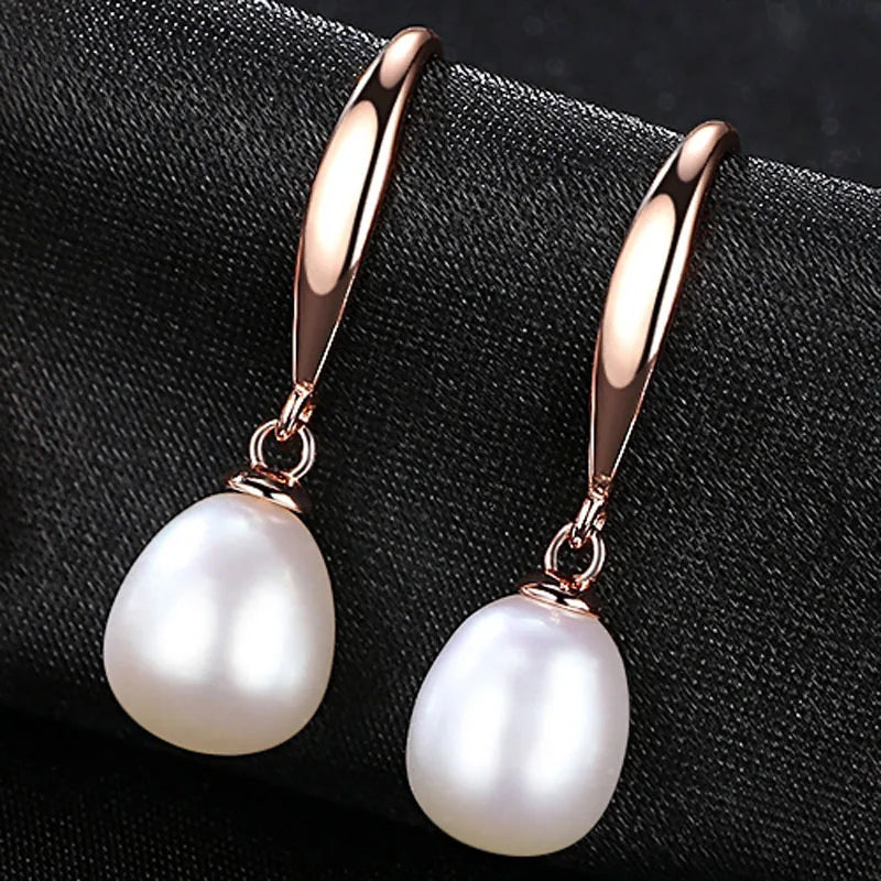 925 Sterling Silver Rose Gold Drop Earrings For Women Freshwater Pearl Earrings Wedding Jewelry White Pink Purple