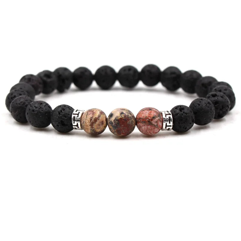 8MM Natural Stone Beaded Chain bracelets For Women Men Couple Lava Rock Healing Balance Beads Reiki Buddha Chakra Bangle Jewelry