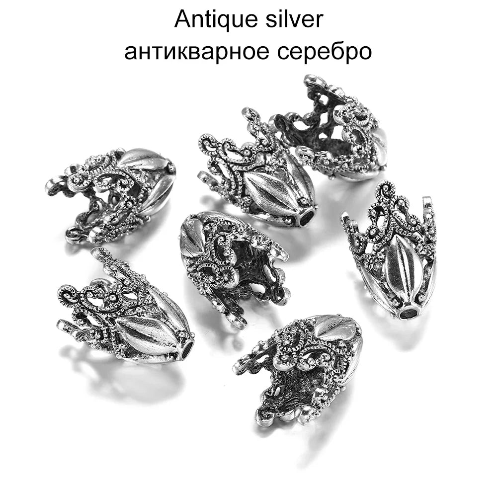 2pcs/lot Alloy Beads Caps Mixed Hollow Flower Necklace Earrings End Beads Cap Connectors For DIY Jewelry Making Accessroies