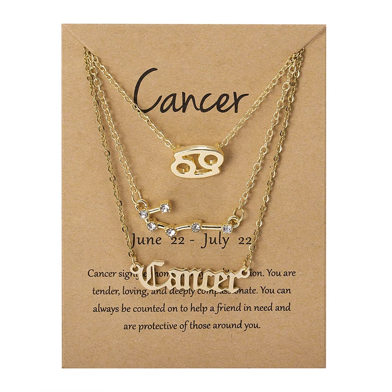 3Pcs/set 12 Zodiac Sign Necklace For Women 12 Constellation Pendant Chain Choker Birthday Jewelry With Cardboard Card