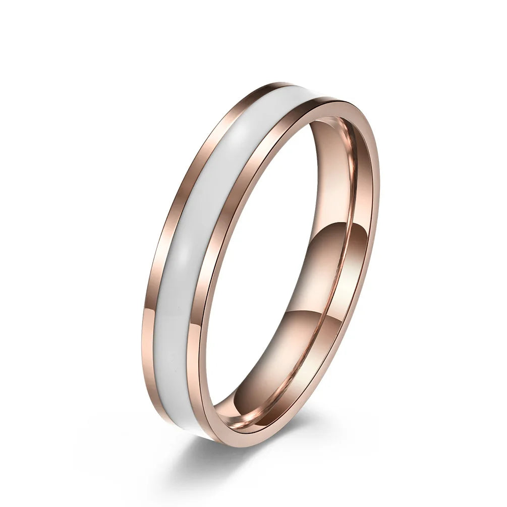 4mm Stainless Steel Black/White Enamel Wedding Band Ring for Women Girl Size 3-10