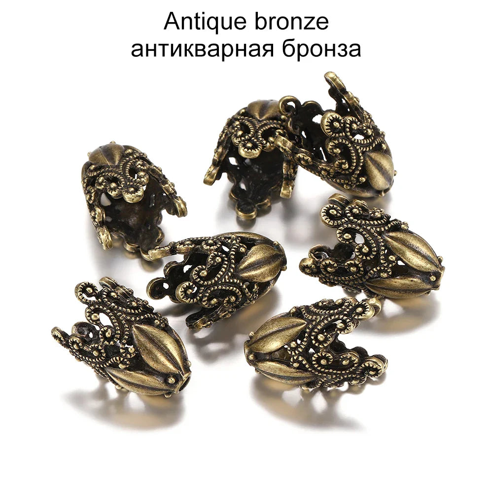 2pcs/lot Alloy Beads Caps Mixed Hollow Flower Necklace Earrings End Beads Cap Connectors For DIY Jewelry Making Accessroies