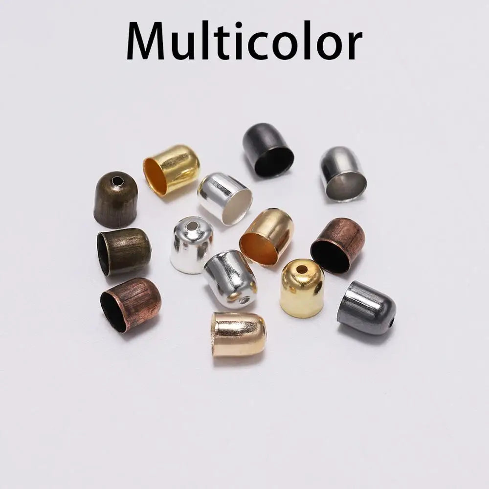 50-100pcs/lot Crimp End Caps Leather Cords End Tip Beads Caps Fit 4 -12mm Clasps For DIY Jewelry Making Findings Supplies