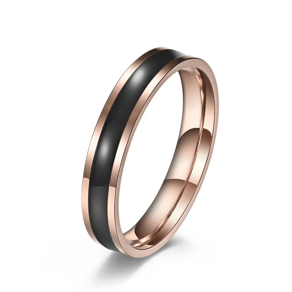 4mm Stainless Steel Black/White Enamel Wedding Band Ring for Women Girl Size 3-10