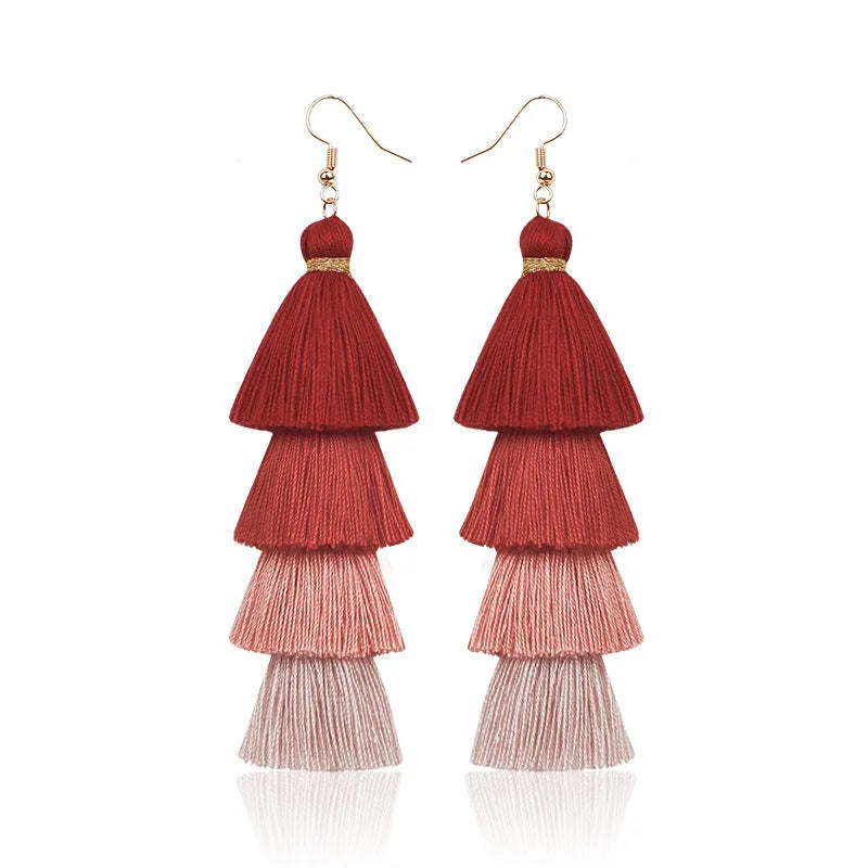 Bohemian 4 Layered Tassel Earrings For Women Ethnic Long Fringe Multi color Statement Dangle Earring GirlsFashion Jewelry