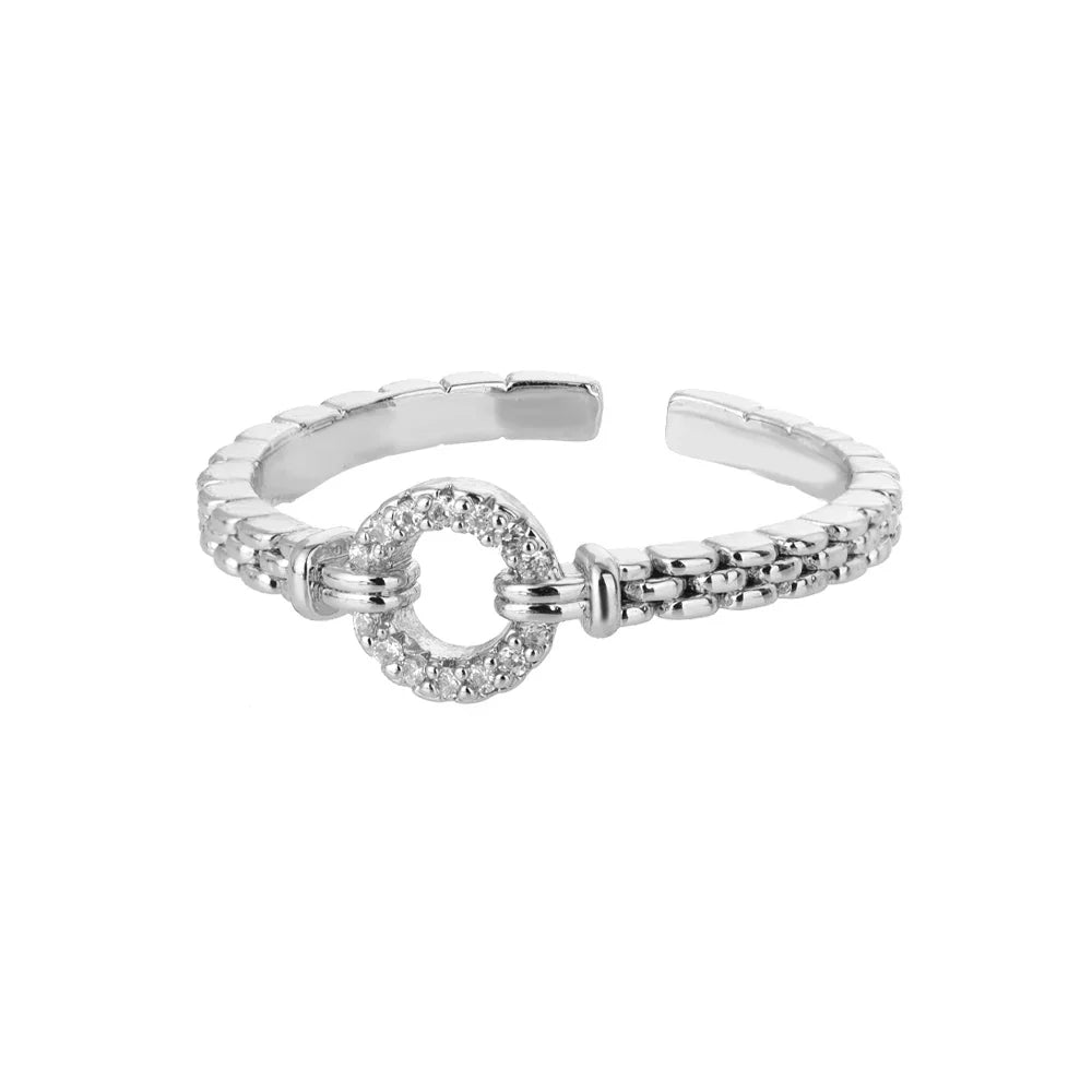 Zircon Round Rings For Women Punk Rock Chain Round Open Adjusted Stainless Steel Ring Accessories Jewelry Gift Bijoux Femme