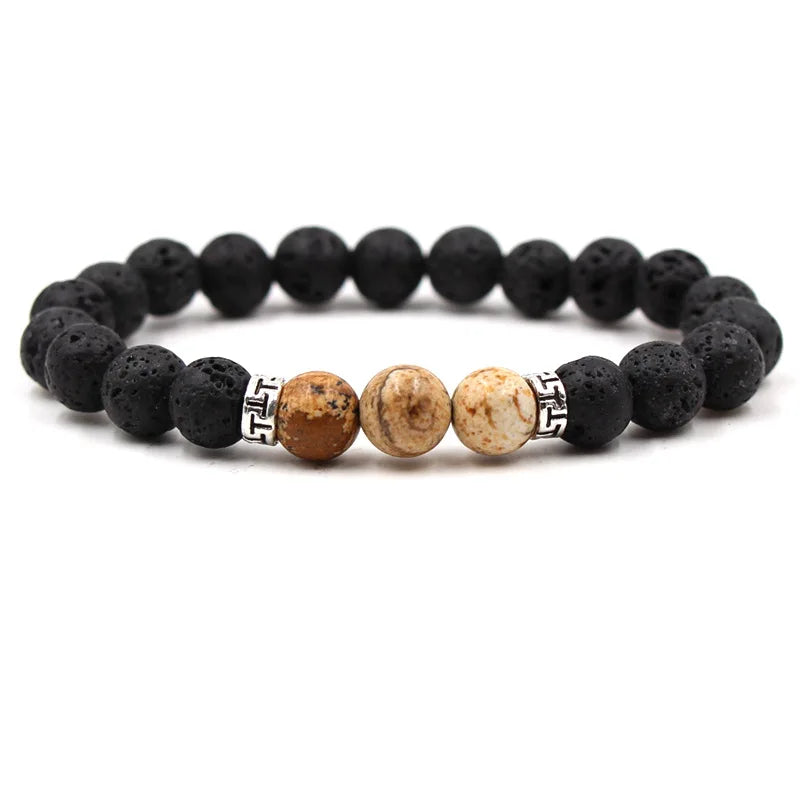 8MM Natural Stone Beaded Chain bracelets For Women Men Couple Lava Rock Healing Balance Beads Reiki Buddha Chakra Bangle Jewelry
