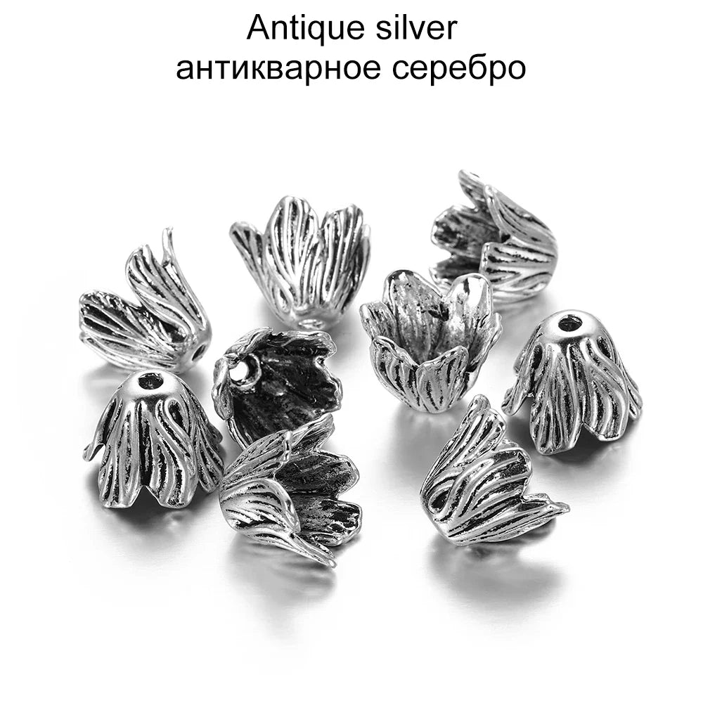 2pcs/lot Alloy Beads Caps Mixed Hollow Flower Necklace Earrings End Beads Cap Connectors For DIY Jewelry Making Accessroies