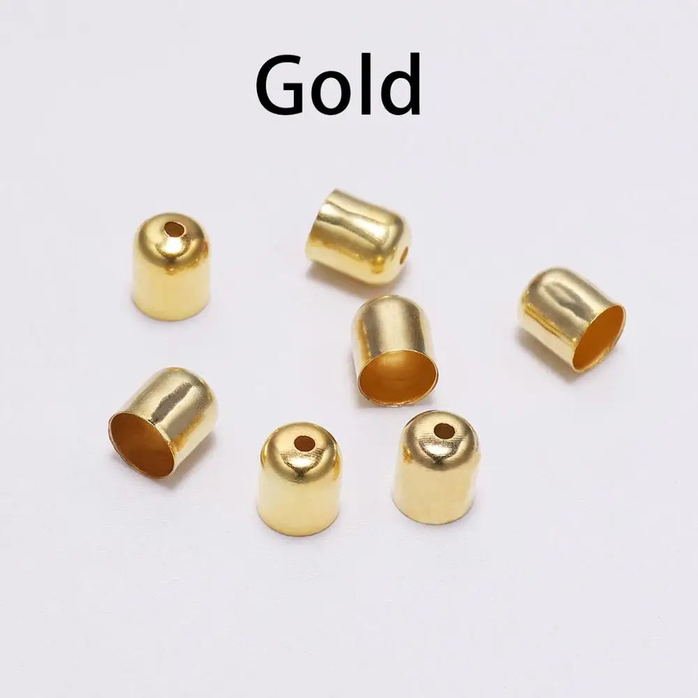 50-100pcs/lot Crimp End Caps Leather Cords End Tip Beads Caps Fit 4 -12mm Clasps For DIY Jewelry Making Findings Supplies
