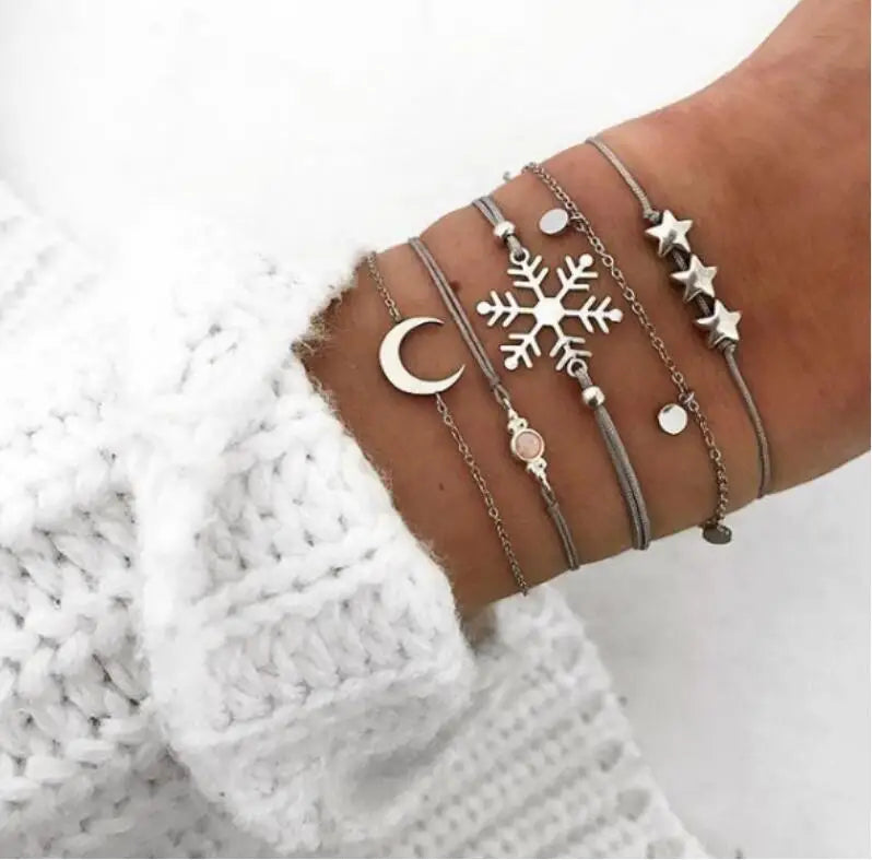Boho Bangle For women Turtle Elephant Heart Shell Star Moon Bow Arrow Map Crystal Charm Bead Bracelet Set Bohemian Jewelry