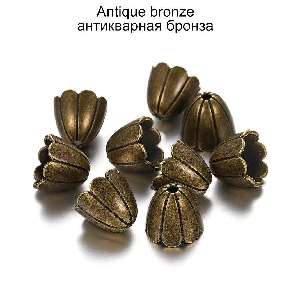 2pcs/lot Alloy Beads Caps Mixed Hollow Flower Necklace Earrings End Beads Cap Connectors For DIY Jewelry Making Accessroies