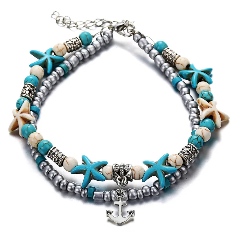 Bohemia Anklets For Women Shell Starfish Turtle Tree of Life Elephant Sandals Shoes Barefoot Beach Ankle Bracelet Foot Jewelry
