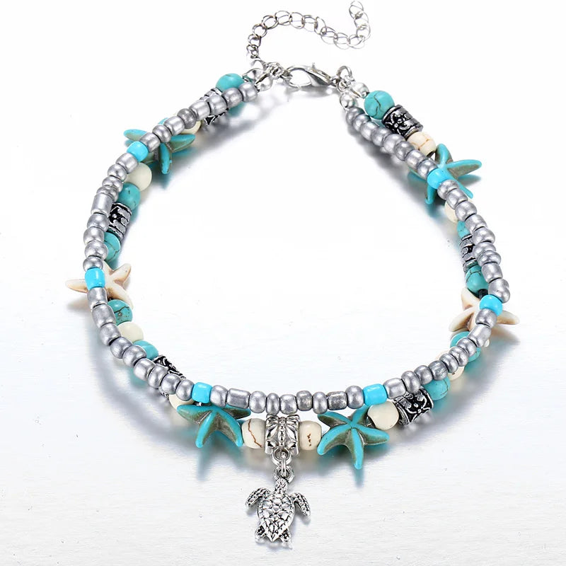 Bohemia Anklets For Women Shell Starfish Turtle Tree of Life Elephant Sandals Shoes Barefoot Beach Ankle Bracelet Foot Jewelry