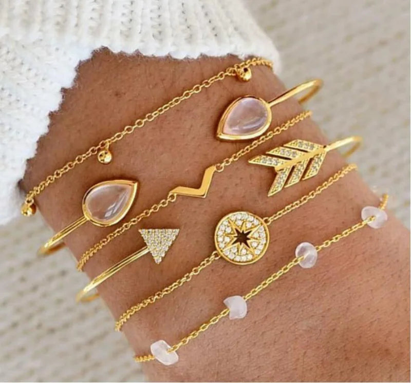 Boho Bangle For women Turtle Elephant Heart Shell Star Moon Bow Arrow Map Crystal Charm Bead Bracelet Set Bohemian Jewelry