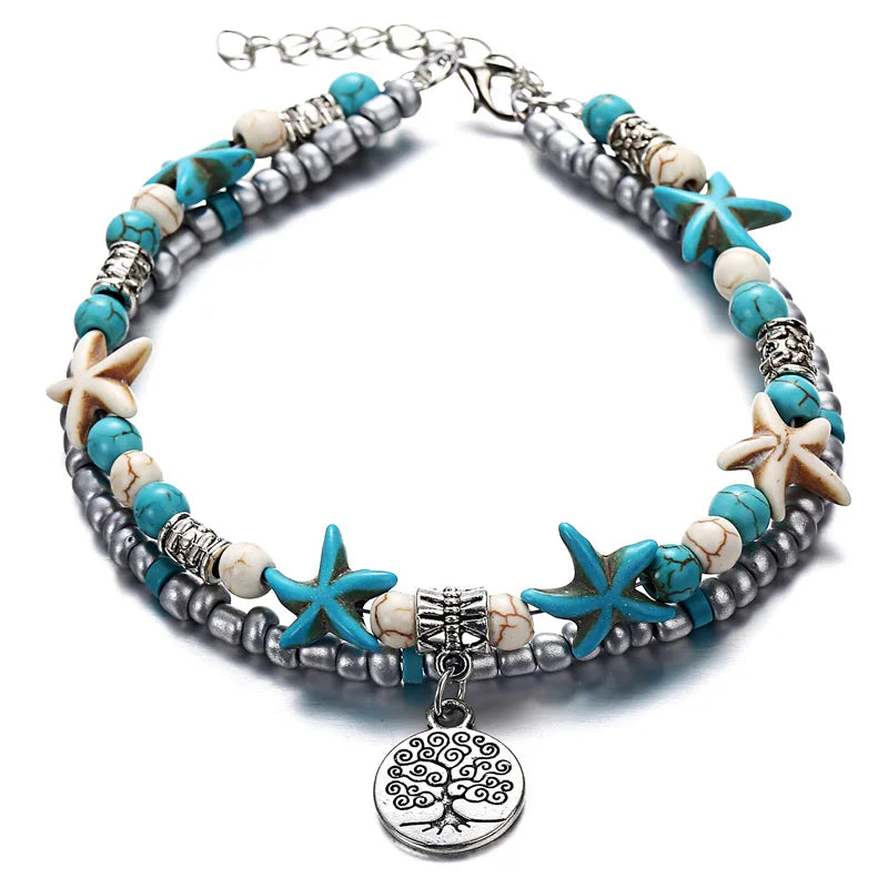 Bohemia Anklets For Women Shell Starfish Turtle Tree of Life Elephant Sandals Shoes Barefoot Beach Ankle Bracelet Foot Jewelry