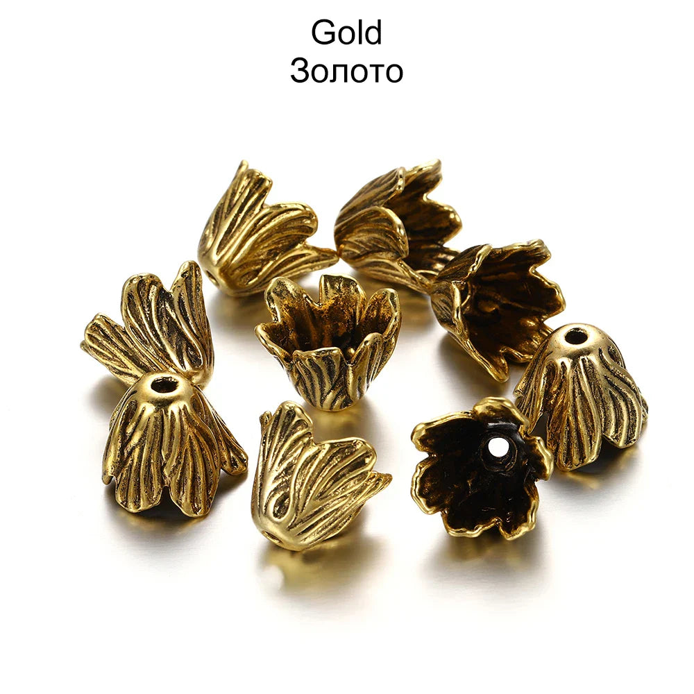 2pcs/lot Alloy Beads Caps Mixed Hollow Flower Necklace Earrings End Beads Cap Connectors For DIY Jewelry Making Accessroies