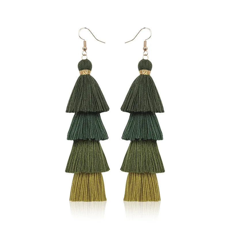 Bohemian 4 Layered Tassel Earrings For Women Ethnic Long Fringe Multi color Statement Dangle Earring GirlsFashion Jewelry